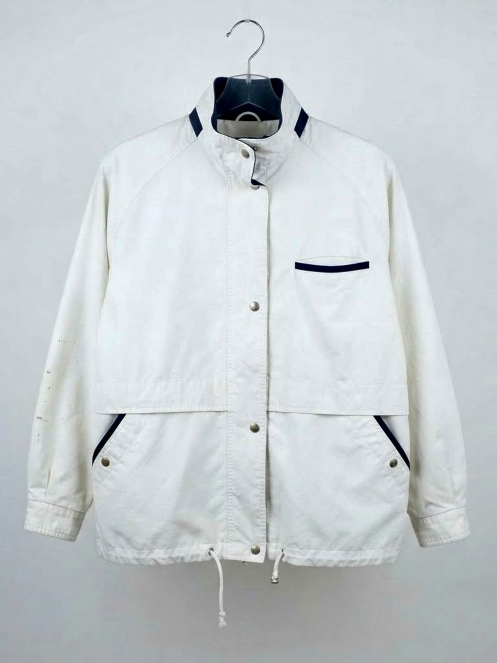 Vintage Innovations by IzzI White & Navy Accent Windbreaker Jacket - Women's 1X